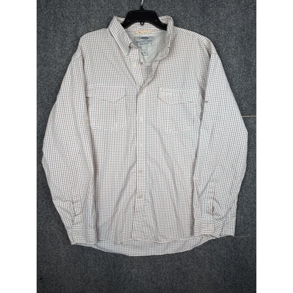 AFTCO AFTECH Shirt Mens 2XL White Plaid Roll Tab Ripstop American Fishing